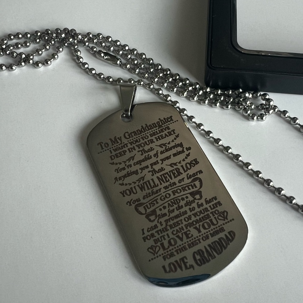 NWT Gift medallion from grandpa to granddaughter. Steel Silver Color. Boxed.